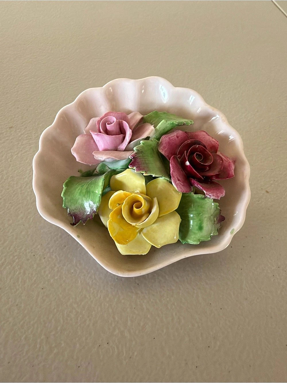 Artone Denton England Floral Pedestal Dish Floral Pedestal Dish in White & Pink
